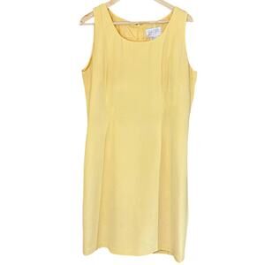Vintage Silk Club Yellow 100% Silk Sleeveless Dress Lined Women’s 14